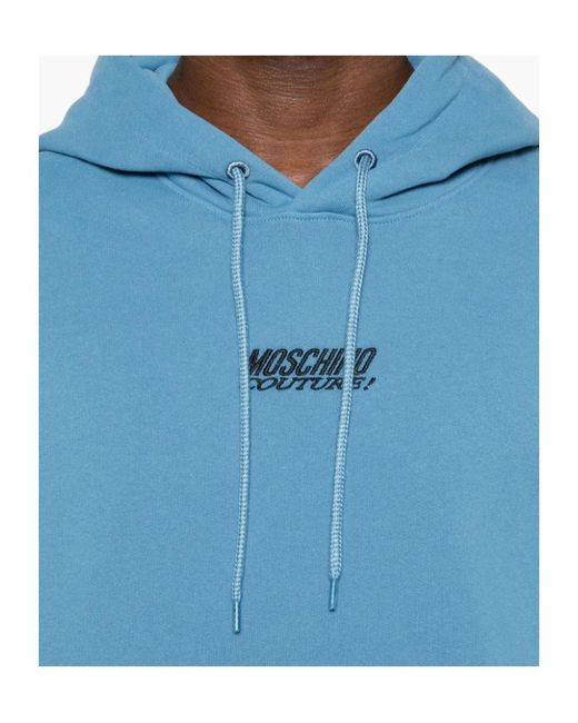 Moschino Blue Logo-Embroidered Cotton Hoodie for men