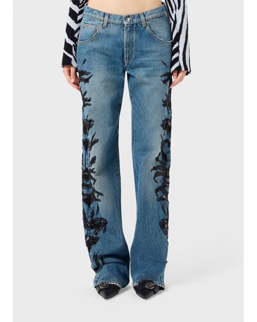 Blumarine Blue Zebra-Embroidered Regular-Fit Jeans