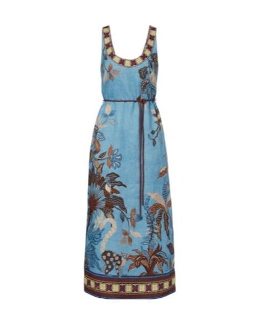 ALÉMAIS Blue Georgie Printed Linen Midi Dress