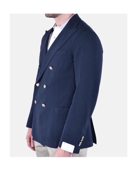 Eleventy Blue Double-Breasted Cotton Blazer for men