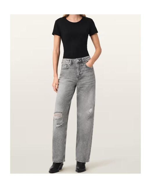 AllSaints Gray Brooklyn Distressed Straight-Leg Jeans