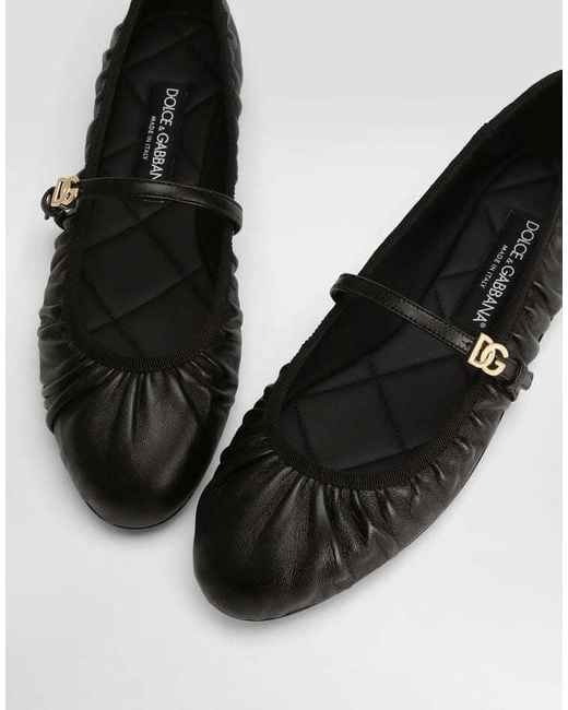 Dolce & Gabbana Black Dg Logo Plaque Ballet Flats