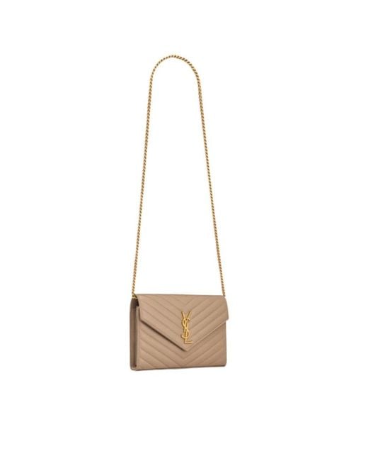 Saint Laurent White Cassandre Matelassé Chain Wallet