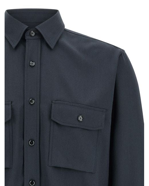 Brioni Blue Military Patch-Pocket Shirt for men