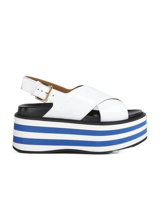 Marni Blue Striped Wedge-Heel Sandals