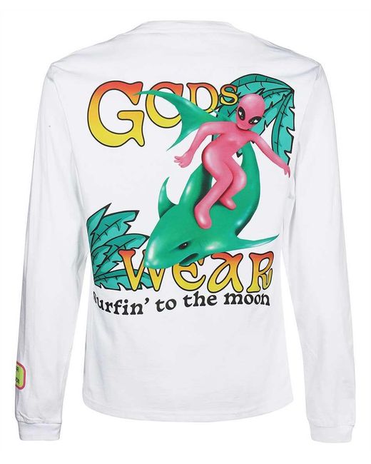 Gcds White Surfing Wirdo Graphic-Print T-Shirt for men