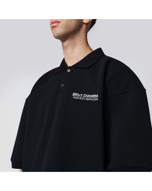Willy Chavarria Black Short-Sleeved Polo Shirt for men