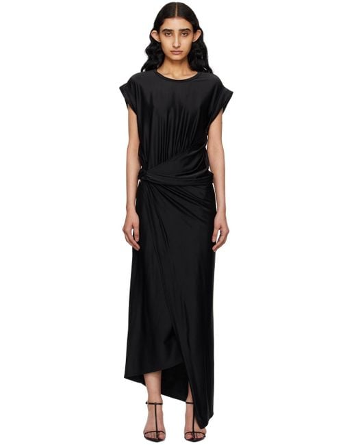 Rabanne Black Gathered-Detail Draped Midi Dress