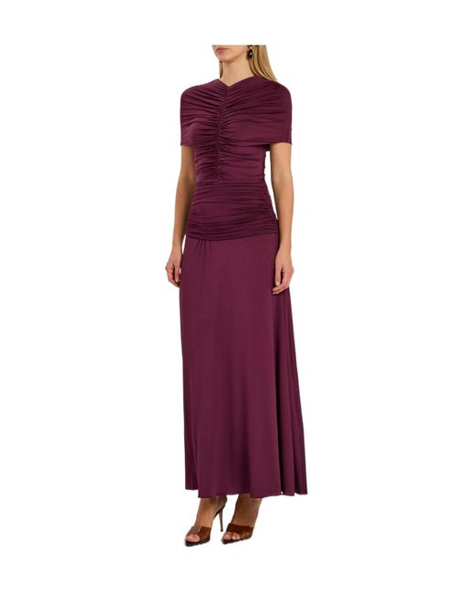 Self-Portrait Purple Gathered Stretch-Jersey Midi Dress