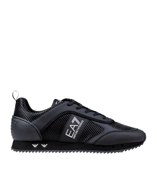 EA7 Black Logo Printed Low-Top Sneakers for men
