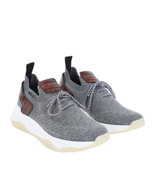 Berluti Gray Lace-Up Knit Sneakers for men