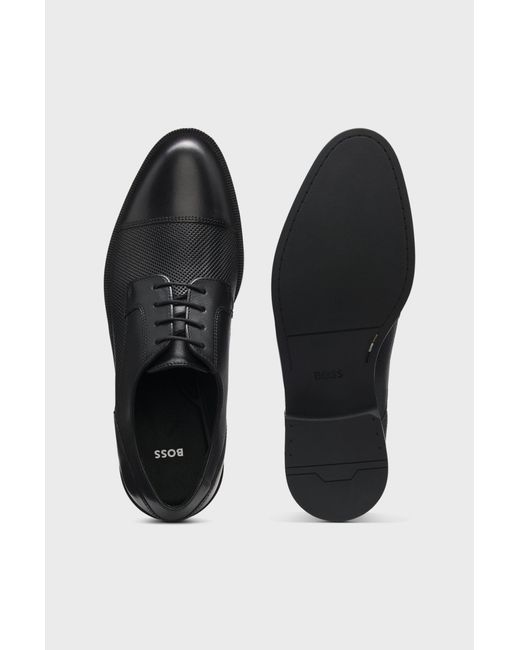 Boss Black Cap-Toe Derby Shoes for men