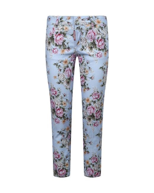 DSquared² Blue Floral Print Cropped Trousers