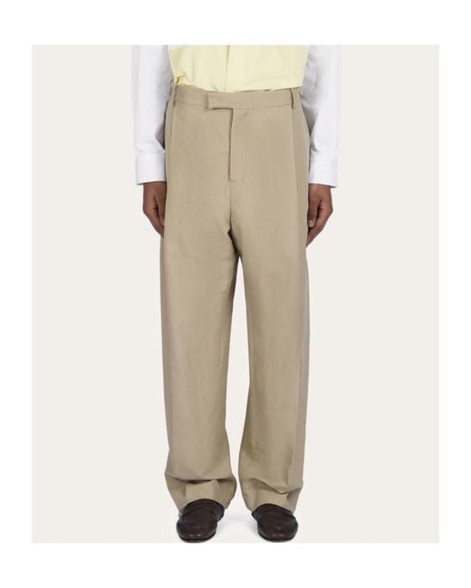 Ferragamo Natural Ferragamo Eyewear Creased Wide-Leg Pants for men