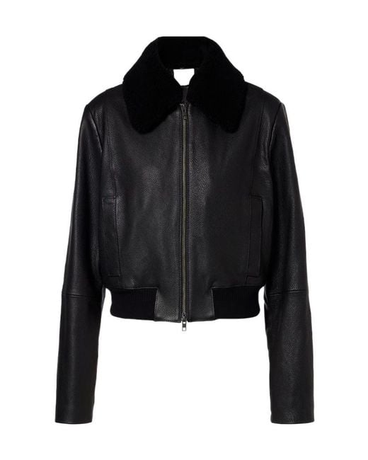 Vince Black Shearling-Trimmed Leather Jacket