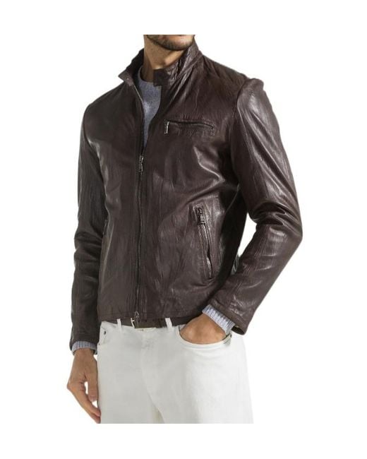 Seventy Black Zip-Front Leather Jacket for men
