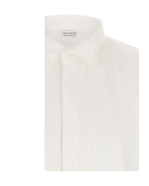 Pal Zileri White Ceremony Pleated Tuxedo Shirt for men