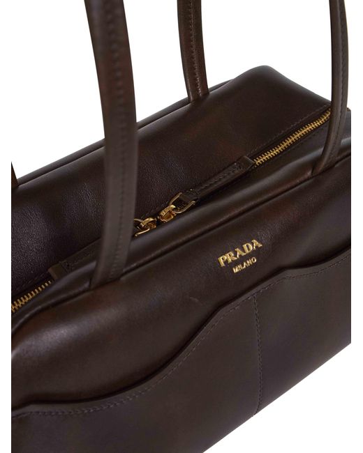 Prada Brown Box Large Antiqued Leather Top-Handle Bag