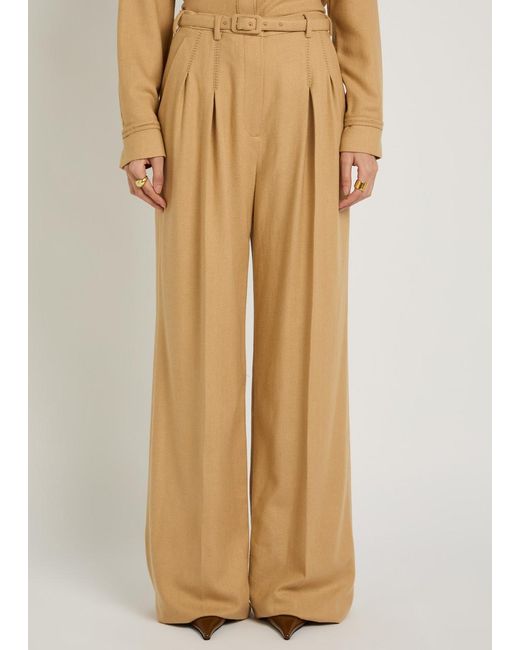 Gabriela Hearst Natural Vargas Herringbone Cashmere And Silk-Blend Trousers