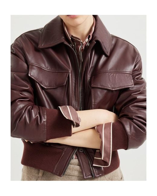 Brunello Cucinelli Brown Monili Detail Bomber Jacket