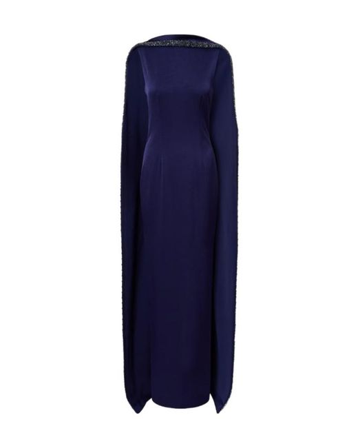 Roland Mouret Blue Embellished Caped Satin Crêpe Gown