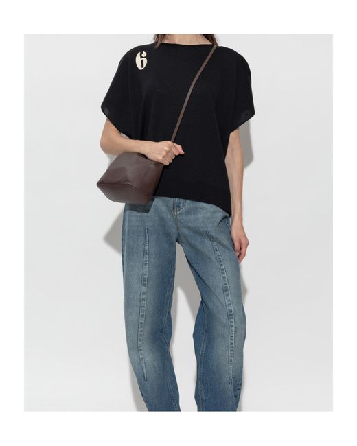 MM6 by Maison Margiela Black Logo Printed Oversized Top