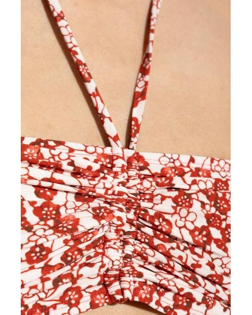 Isabel Marant Red Floral Motif Tie Fastened Bikini Top