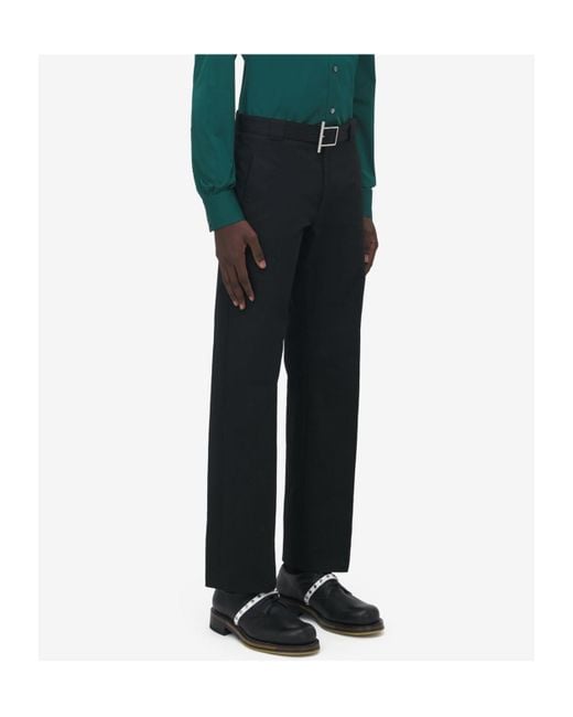 McQueen Black T-Bar Belt Trousers for men