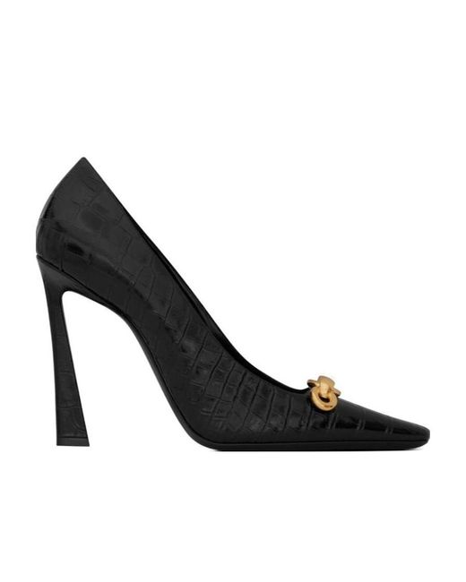 Saint Laurent Black Silvana Embossed Pointed Toe Pumps
