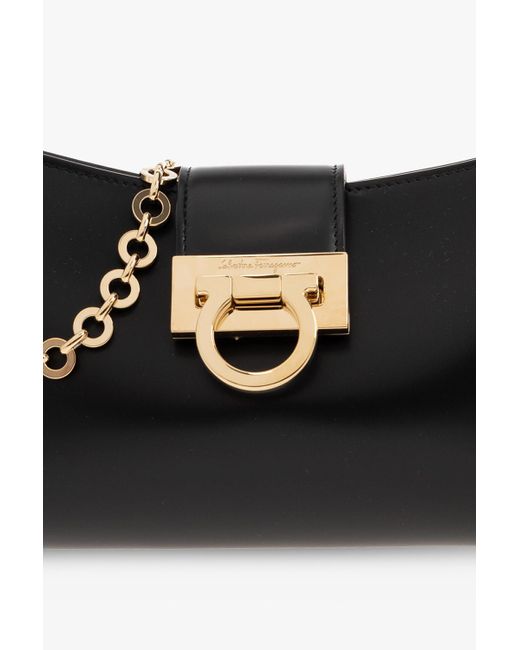 Ferragamo Black Trifolio Logo Engraved Shoulder Bag