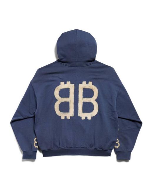 Balenciaga Blue Bb Crypto Logo Printed Hoodie