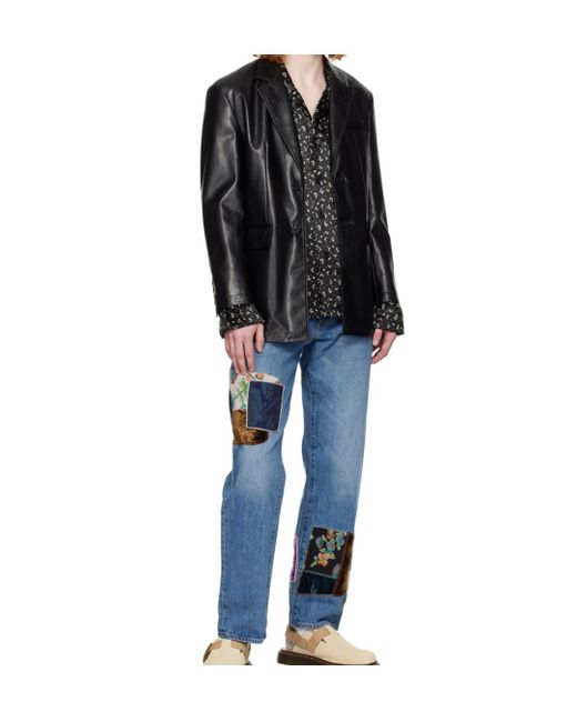 DUNST Black 2 Button Faux-Leather Blazer for men