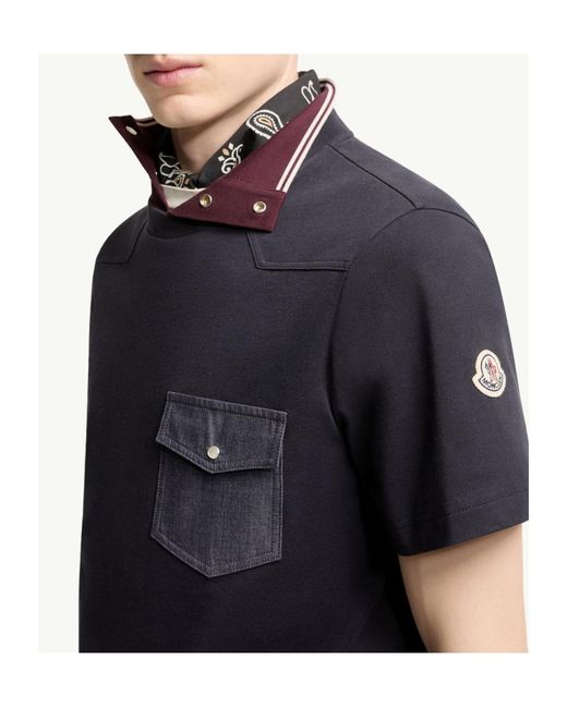 Moncler Black Cotton Jersey T-Shirt With Denim Pocket for men