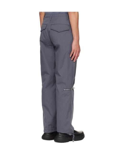 Dion Lee Blue Lace-Up Twill Cargo Trousers for men