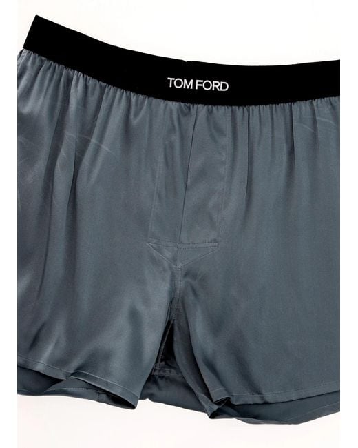 Tom Ford Gray Logo-Waistband Silk-Blend Boxer Shorts for men
