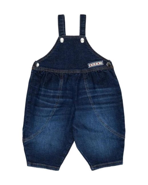 Marni Blue Logo-Patch Dungarees