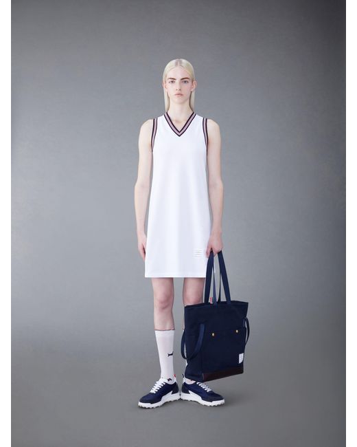 Thom Browne White V-Neck Sleeveless Dress