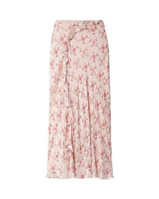 LoveShackFancy Pink Sumi Floral-Print Fil Coupé Chiffon Maxi Skirt
