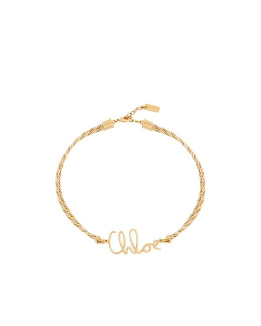 Chloé Metallic Plage Braided-Cord Logo Necklace