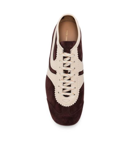 Dries Van Noten Brown Panelled Lace-Up Sneakers for men