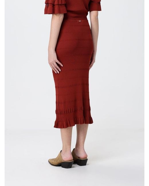 Twinset Red Ruffled Knitted Skirt