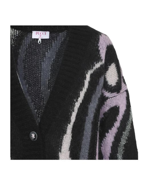 Emilio Pucci Black Pucci Marmo Inlay Oversized V-Neck Cardigan