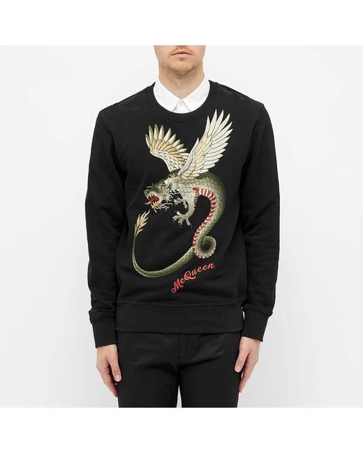 McQueen Black Feilong Logo Printed Hoodie for men