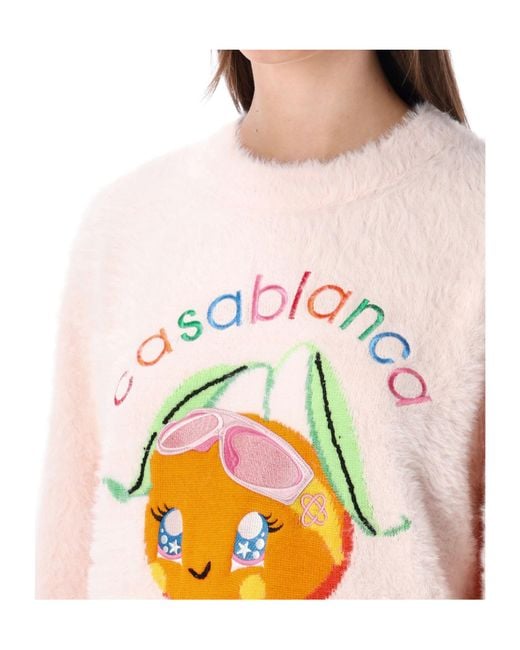 Casablanca White Logo-Embroidered Brushed Jumper
