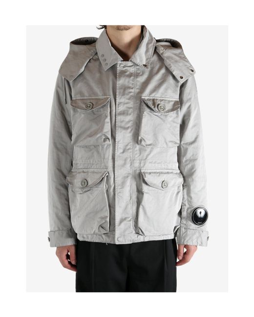 C P Company Gray Micro Kei Hooded Multi-Pocket Jacket for men