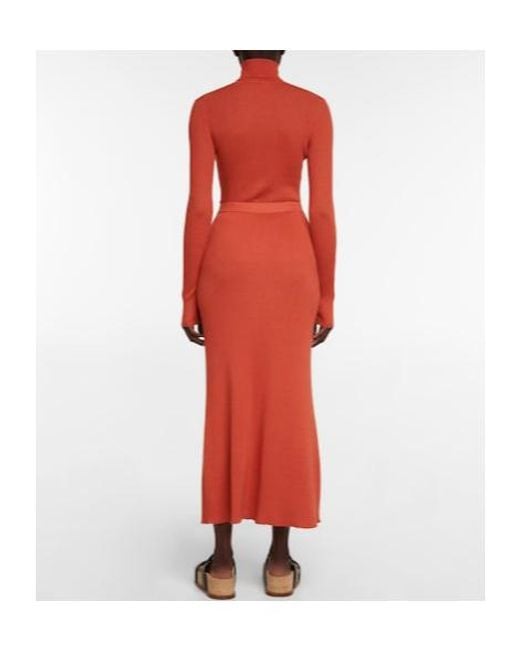 Gabriela Hearst Red Epper Ribbed Knit High-Waisted Midi Skirt