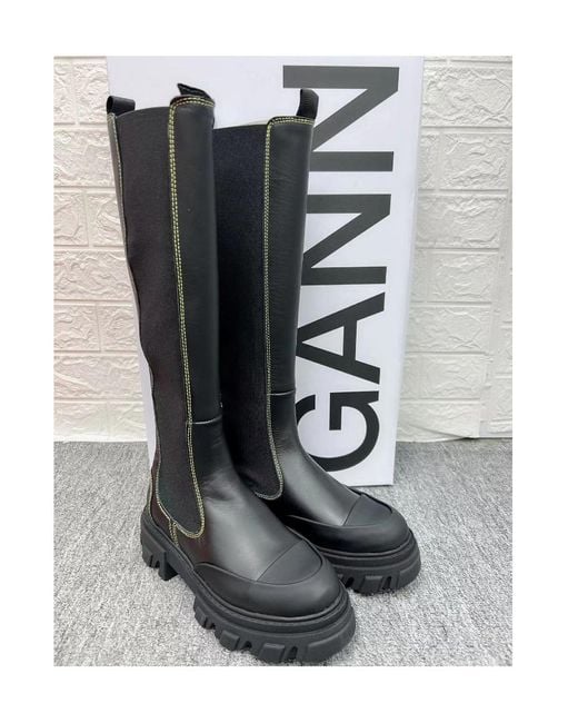 Ganni Black Knee Chelsea Boots