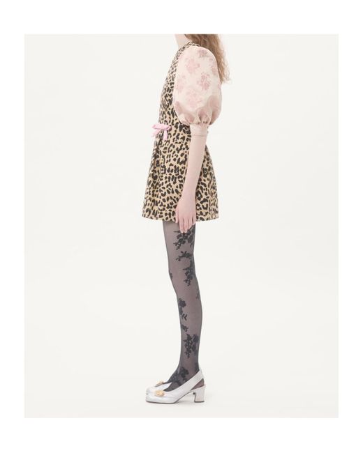 Valentino Natural Leopard Printed Puff-Sleeved Mini Dress