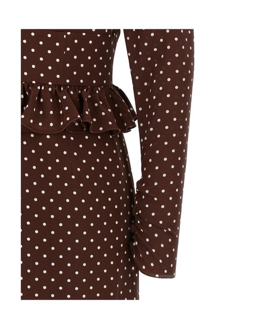 Alessandra Rich Brown Polka Dot Lace-Panel Midi Dress