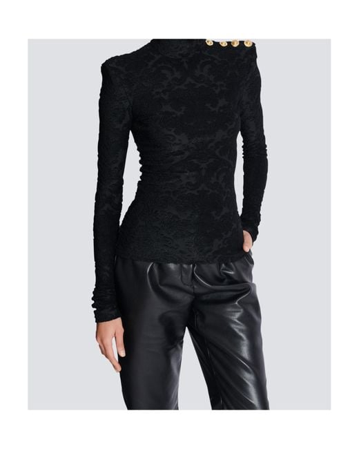 Balmain Black Baroque Pattern Long-Sleeved Top